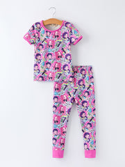 PREORDER Girls Purple Character Print Short Sleeve Pajamas Set