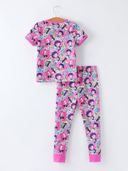 PREORDER Girls Purple Character Print Short Sleeve Pajamas Set