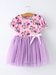 Pink Print Tutu Short Sleeve Girl Twirly Dress