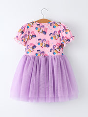 Pink Print Tutu Short Sleeve Girl Twirly Dress