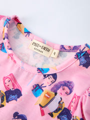 Pink Print Tutu Short Sleeve Girl Twirly Dress