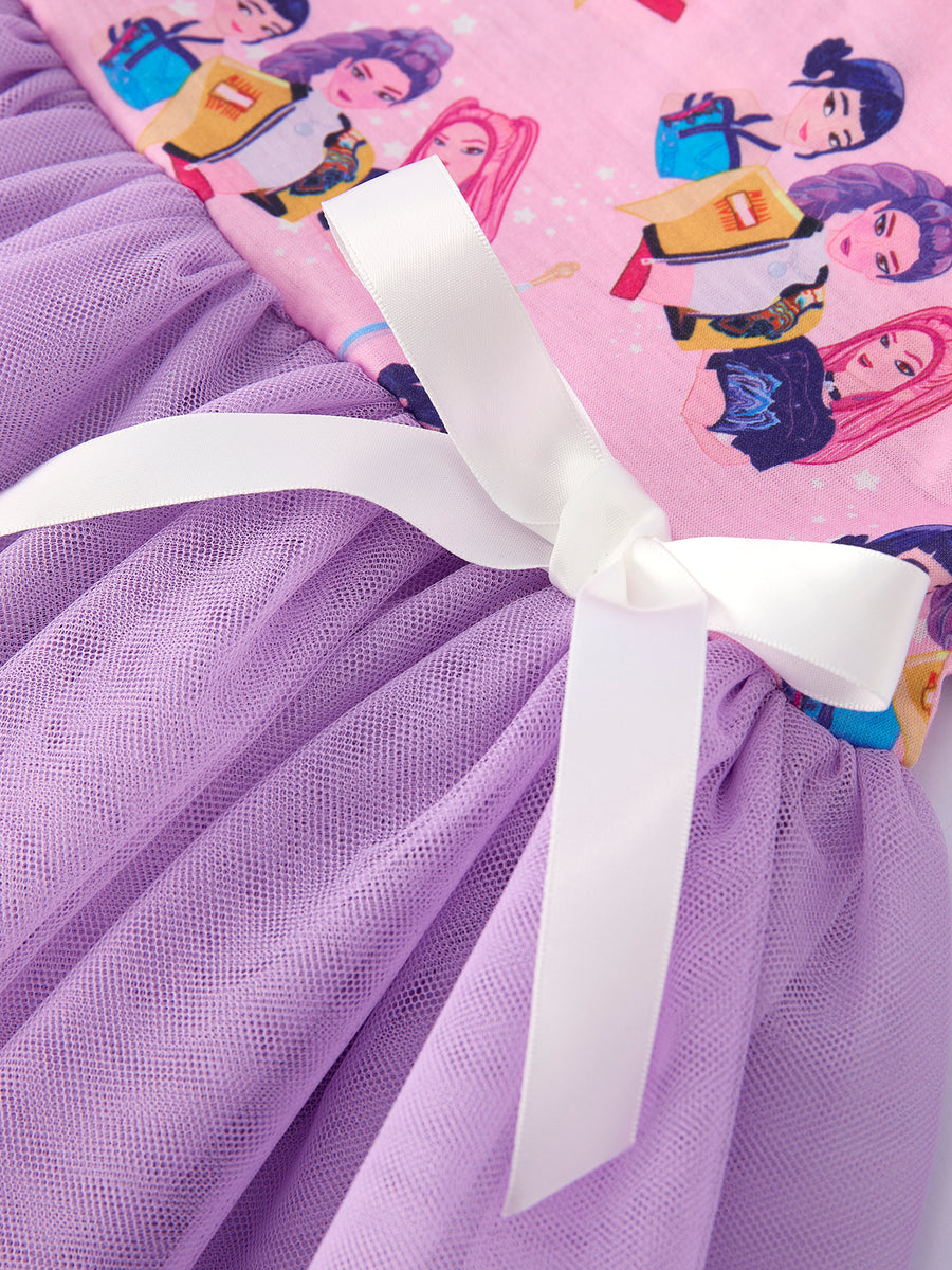 Pink Print Tutu Short Sleeve Girl Twirly Dress