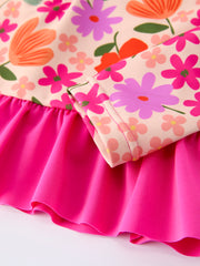 Summer Floral Ruffle Long Sleeve Girl Swimwear Set