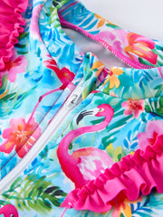Summer Flamingo Long Sleeve Girl Swimwear Set