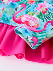 Summer Flamingo Long Sleeve Girl Swimwear Set