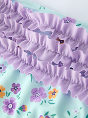 Summer Mint Floral Long Sleeve Girl Swimwear Set