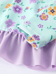 Summer Mint Floral Long Sleeve Girl Swimwear Set