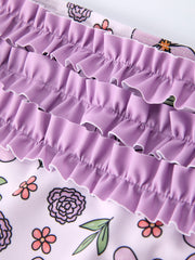 Summer Purple Floral Long Sleeve Girl Swimwear Set