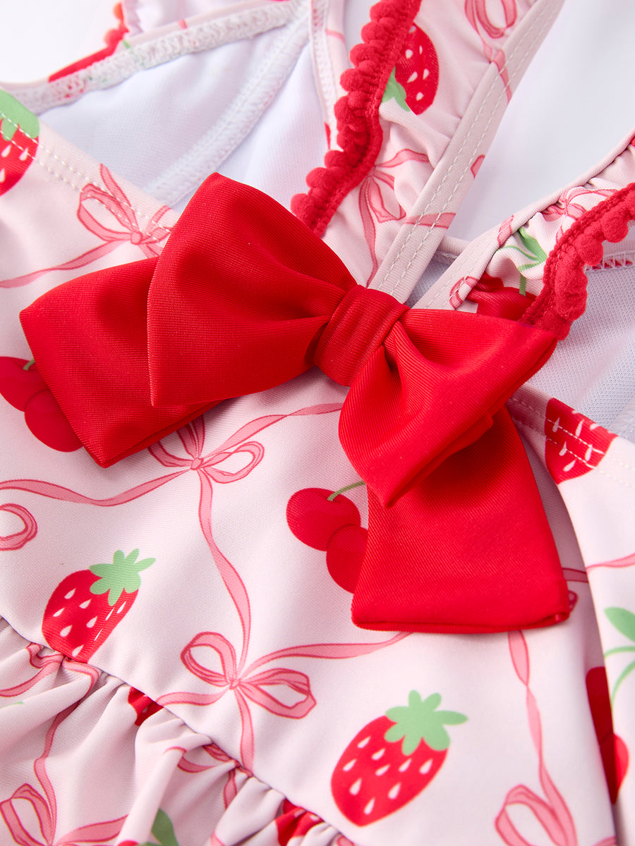 Summer Strawberry Cherry Ruffle Girl Swimwear Set