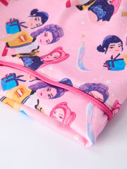 Pink Characters Print Short Sleeve Girl Pajama Set