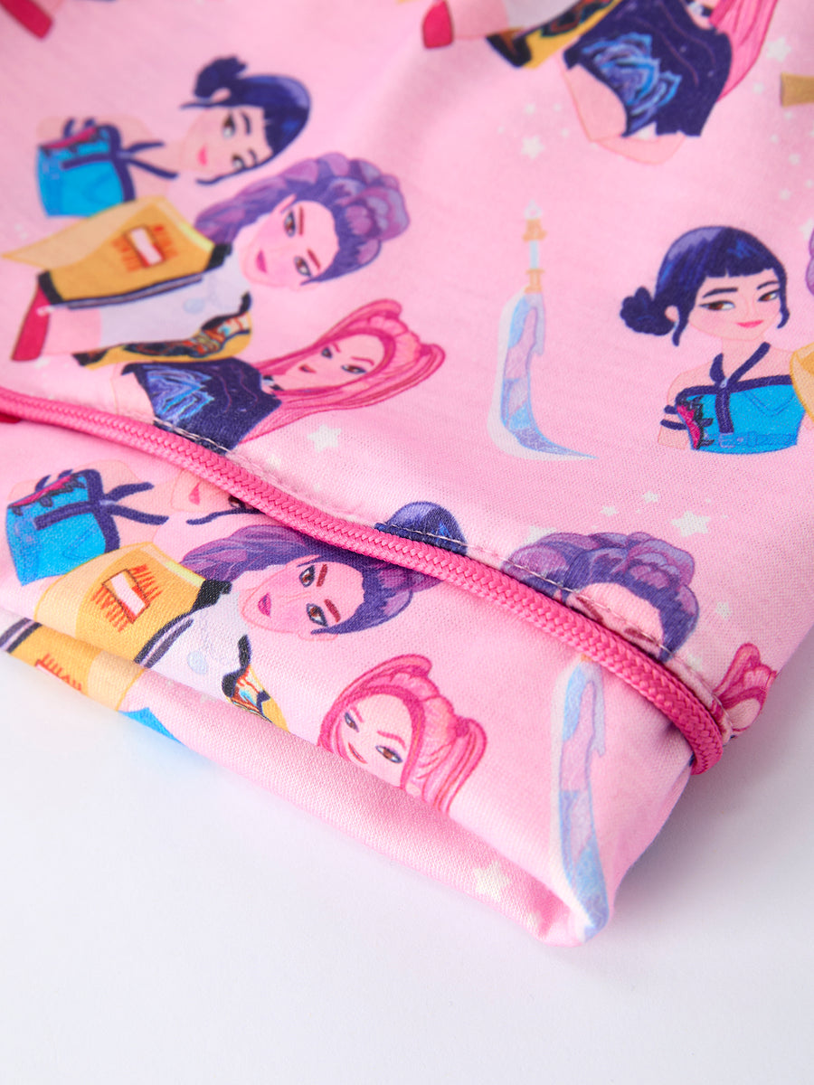 Pink Characters Print Short Sleeve Girl Pajama Set