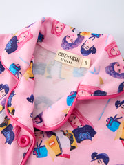 Pink Characters Print Short Sleeve Girl Pajama Set