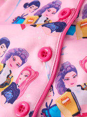 Pink Characters Print Short Sleeve Girl Pajama Set