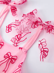 Spring and Summer Pink Tulle Bow Party Dress for Girls