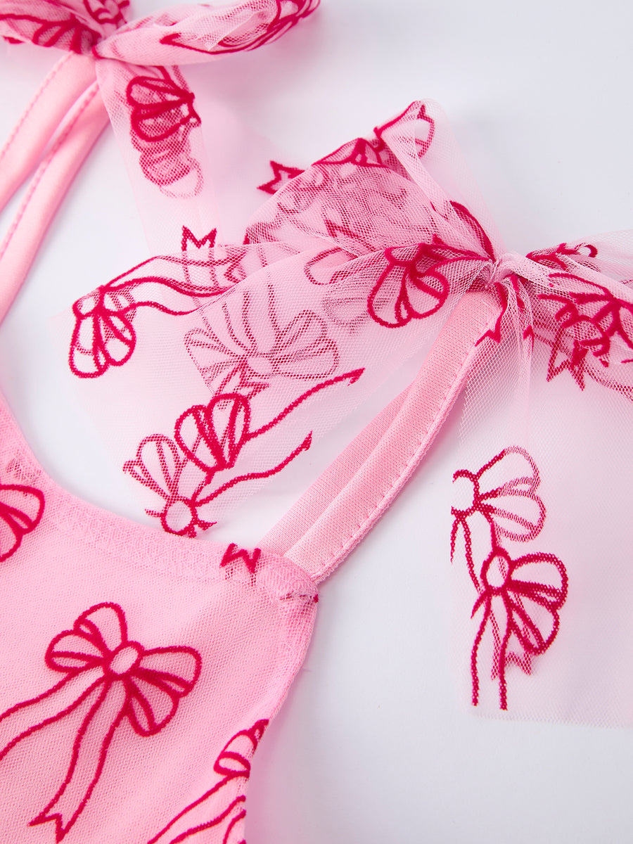 Spring and Summer Pink Tulle Bow Party Dress for Girls