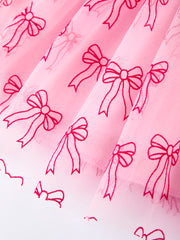 Spring and Summer Pink Tulle Bow Party Dress for Girls