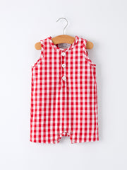 Summer Plaid Smocked Ruffle Boys Romper Sibling Outfits