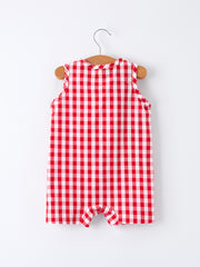 Summer Plaid Smocked Ruffle Boys Romper Sibling Outfits