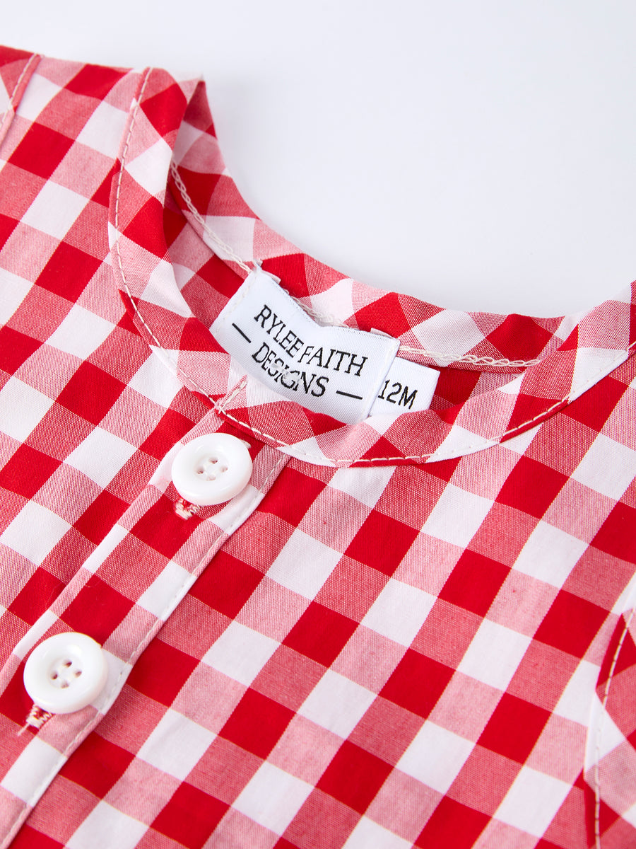 Summer Plaid Smocked Ruffle Boys Romper Sibling Outfits