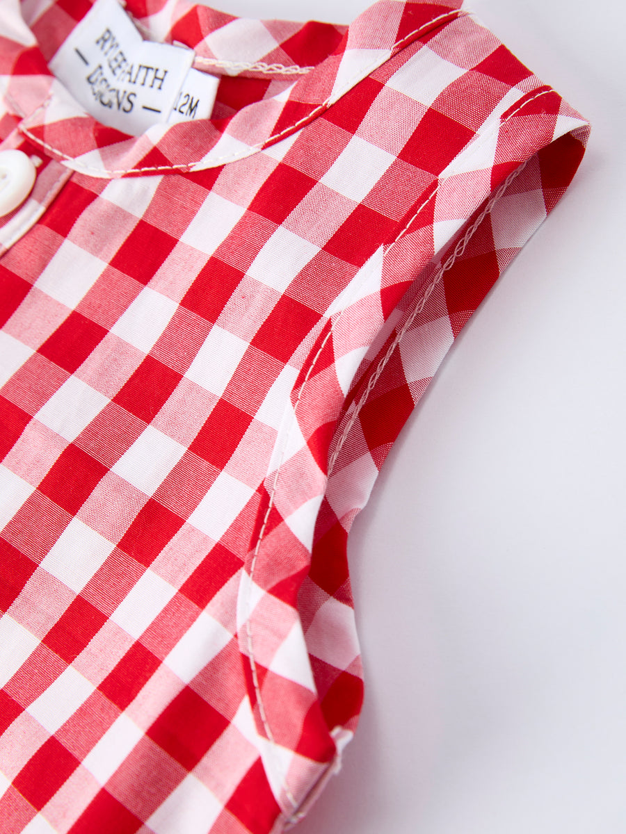 Summer Plaid Smocked Ruffle Boys Romper Sibling Outfits