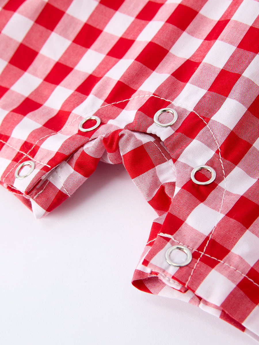 Summer Plaid Smocked Ruffle Boys Romper Sibling Outfits