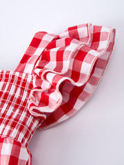 Summer Plaid Smocked Ruffle Girl Romper Sibling Outfits