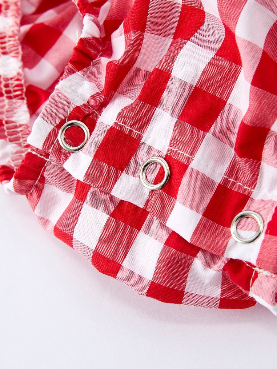 Summer Plaid Smocked Ruffle Girl Romper Sibling Outfits