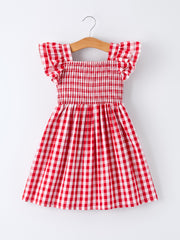 Summer Plaid Smocked Ruffle Girl Dress Sibling Outfits