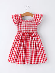 Summer Plaid Smocked Ruffle Girl Dress Sibling Outfits