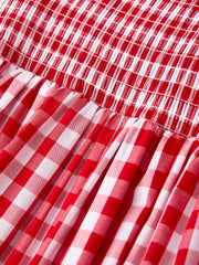 Summer Plaid Smocked Ruffle Girl Dress Sibling Outfits