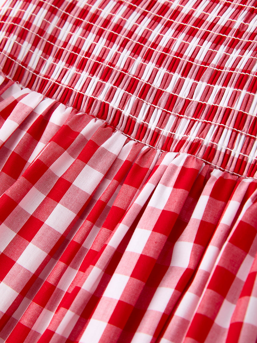 Summer Plaid Smocked Ruffle Girl Dress Sibling Outfits