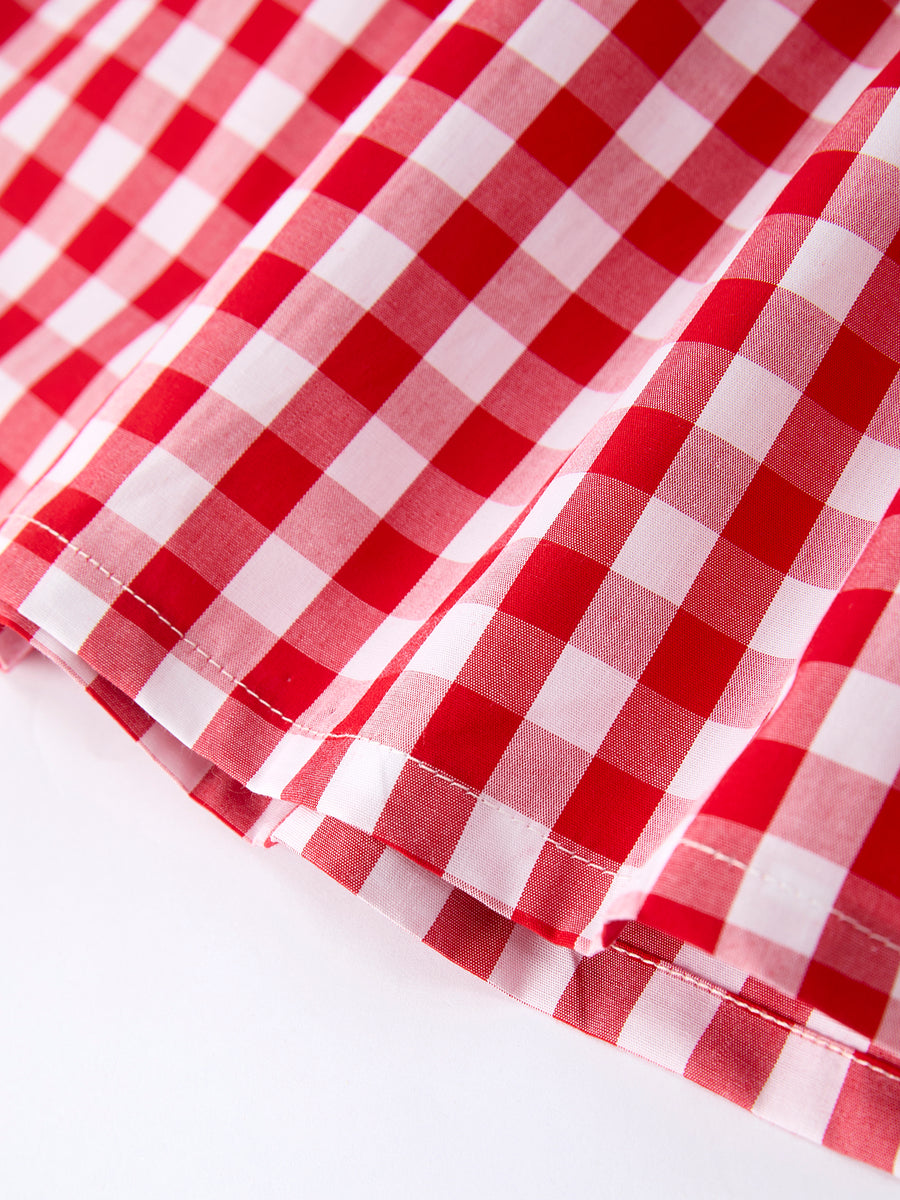 Summer Plaid Smocked Ruffle Girl Dress Sibling Outfits