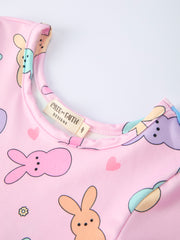 Easter Colorful Bunny Girls Twirl Short Sleeve Dress