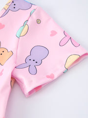 Easter Colorful Bunny Girls Twirl Short Sleeve Dress