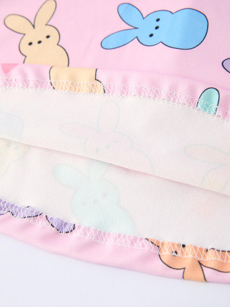 Easter Colorful Bunny Girls Twirl Short Sleeve Dress