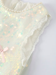 Iridescent Sequin Bow Ruffle Tulle Girls Dress
