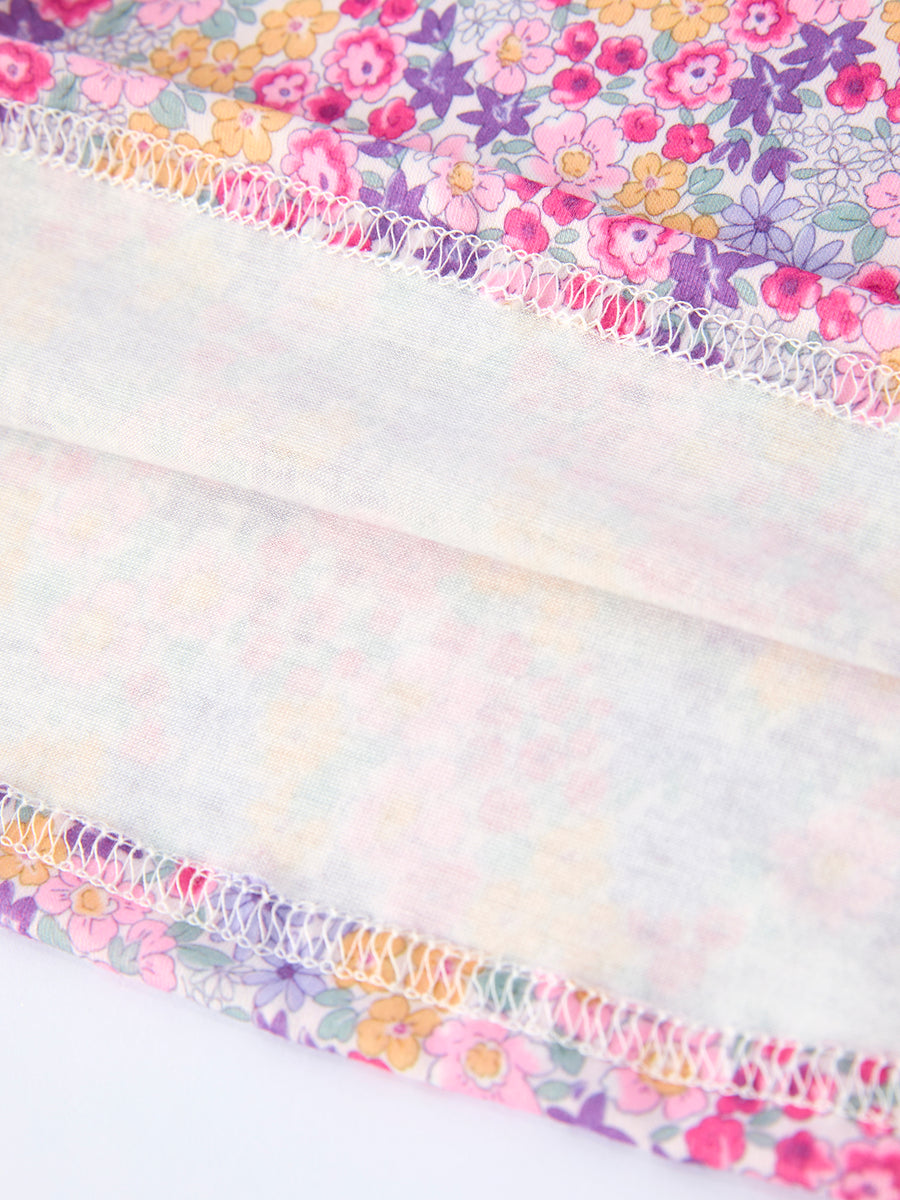 Summer Purple Floral Bow Ruffle Girls Dress