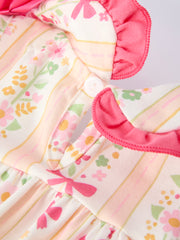 Spring Floral Bow Ruffle Girl Bloomer Set