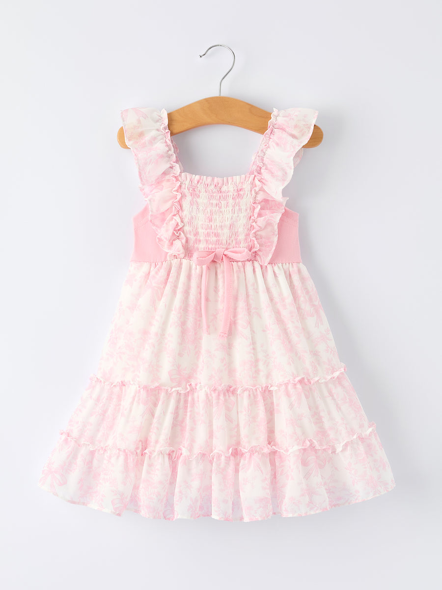 Summer Sweet Smocked Bow Ruffle Girl Dress