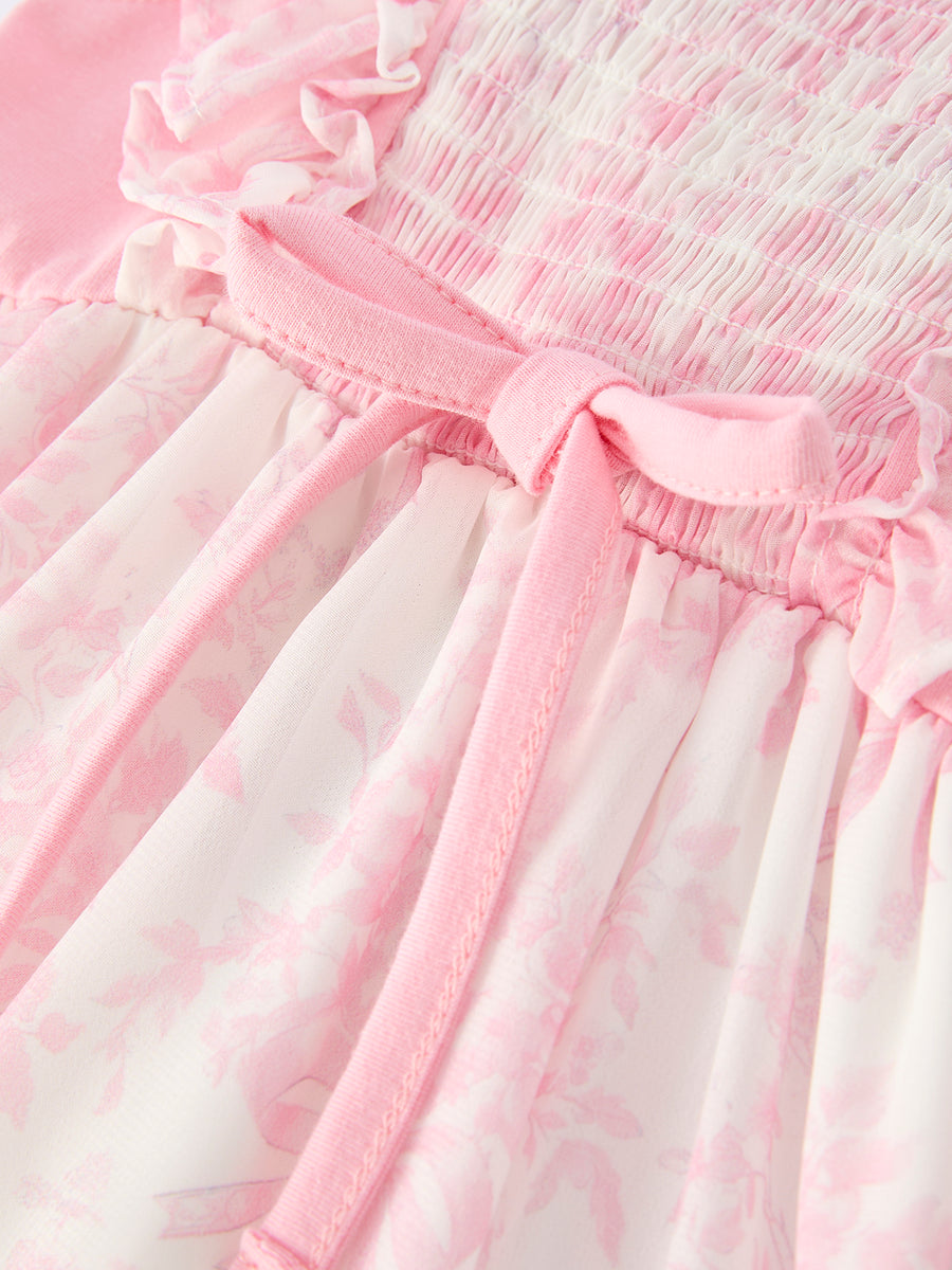 Summer Sweet Smocked Bow Ruffle Girl Dress