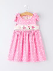 Summer Dessert Smocked Embroidered Pink Girls Dress