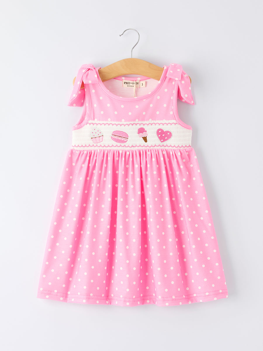 Summer Dessert Smocked Embroidered Pink Girls Dress