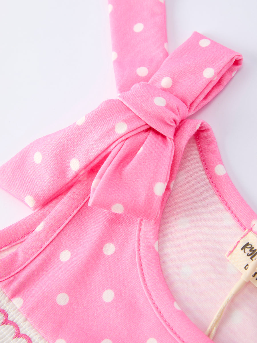 Summer Dessert Smocked Embroidered Pink Girls Dress