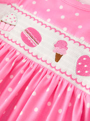 Summer Dessert Smocked Embroidered Pink Girls Dress