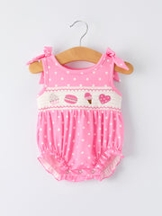 Summer Dessert Smocked Embroidered Pink Baby Girl Romper
