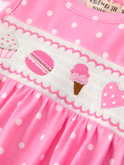 Summer Dessert Smocked Embroidered Pink Baby Girl Romper