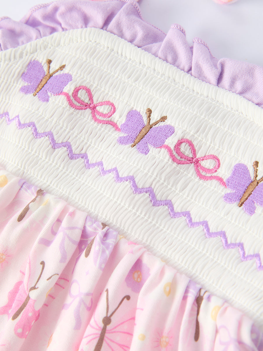 Butterfly Embroidery Smocking Bow Baby Girls Bloomers Set