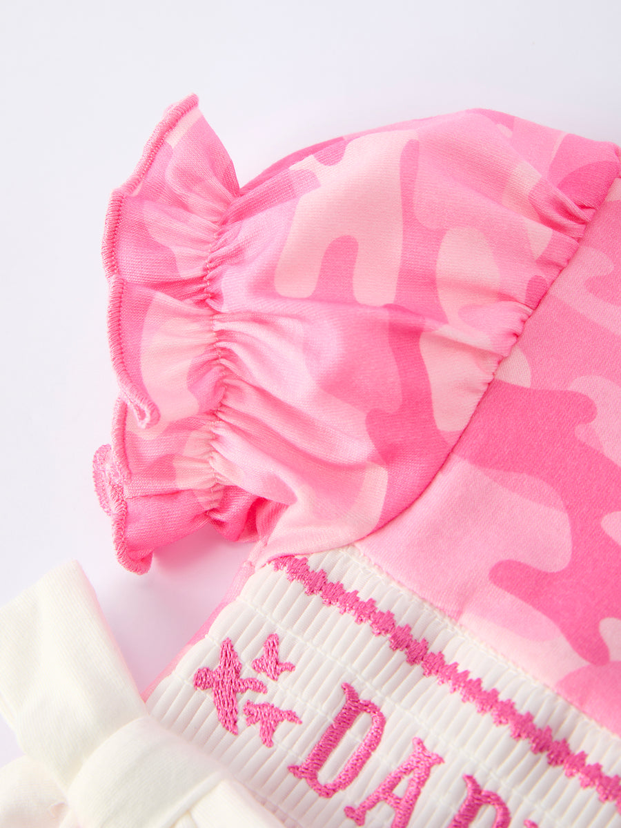 Camouflage "DADDY'S GIRL" Smocking Embroidery Girls Romper