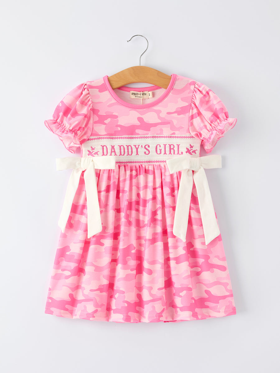 Pink Camouflage "DADDY'S GIRL" Smocking Embroidery Dress