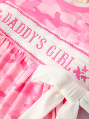 Pink Camouflage "DADDY'S GIRL" Smocking Embroidery Dress